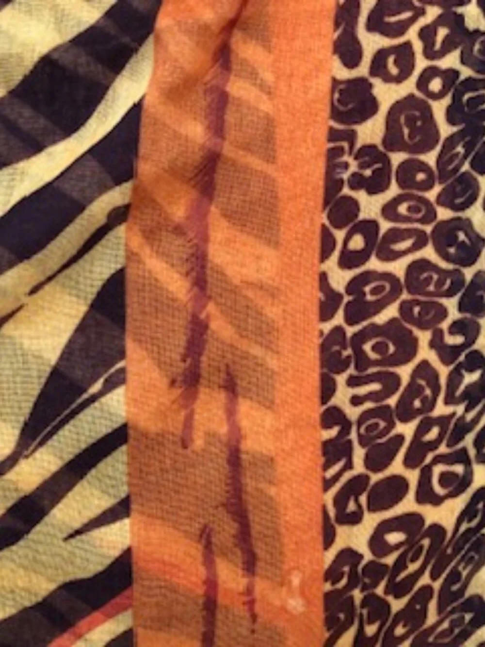 Vintage Oversized Silk Scarf Animal Patterns Orange Brown Black Leopard